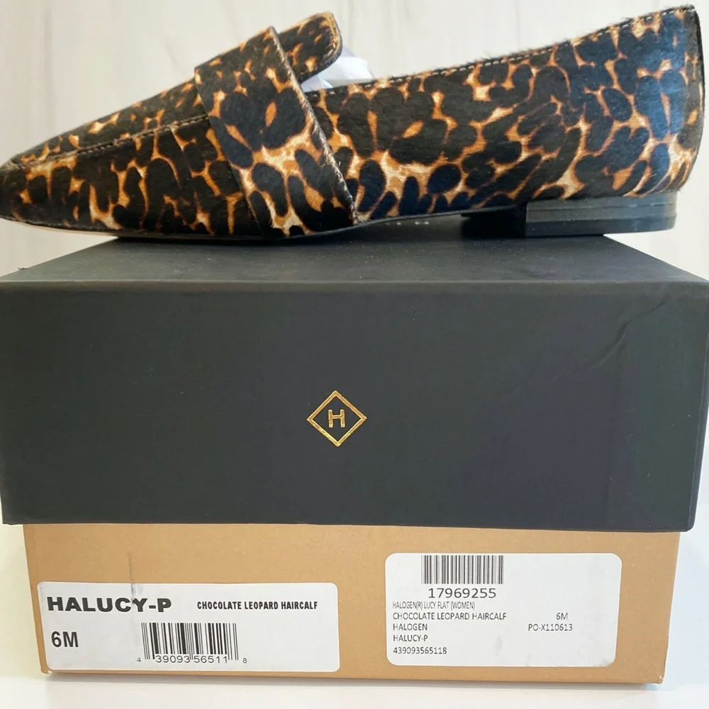 Halogen Lucy Genuine Calf Hair Loafer Chocolate Leopard 6M New in Box